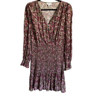 Lucky Paris Floral Smocked Waist Dress L Purple Green Cottagecore Chic